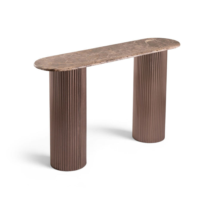 Cindra Genuine Marble Top And Iron Base Console Table — Brown / Bronzed Bronze