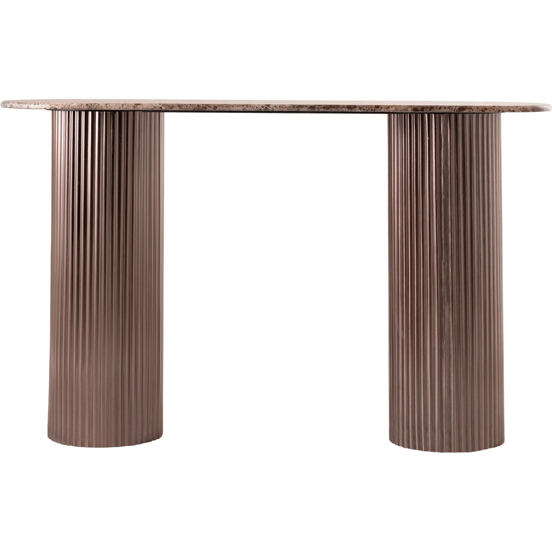 Cindra Genuine Marble Top And Iron Base Console Table — Brown / Bronzed Bronze