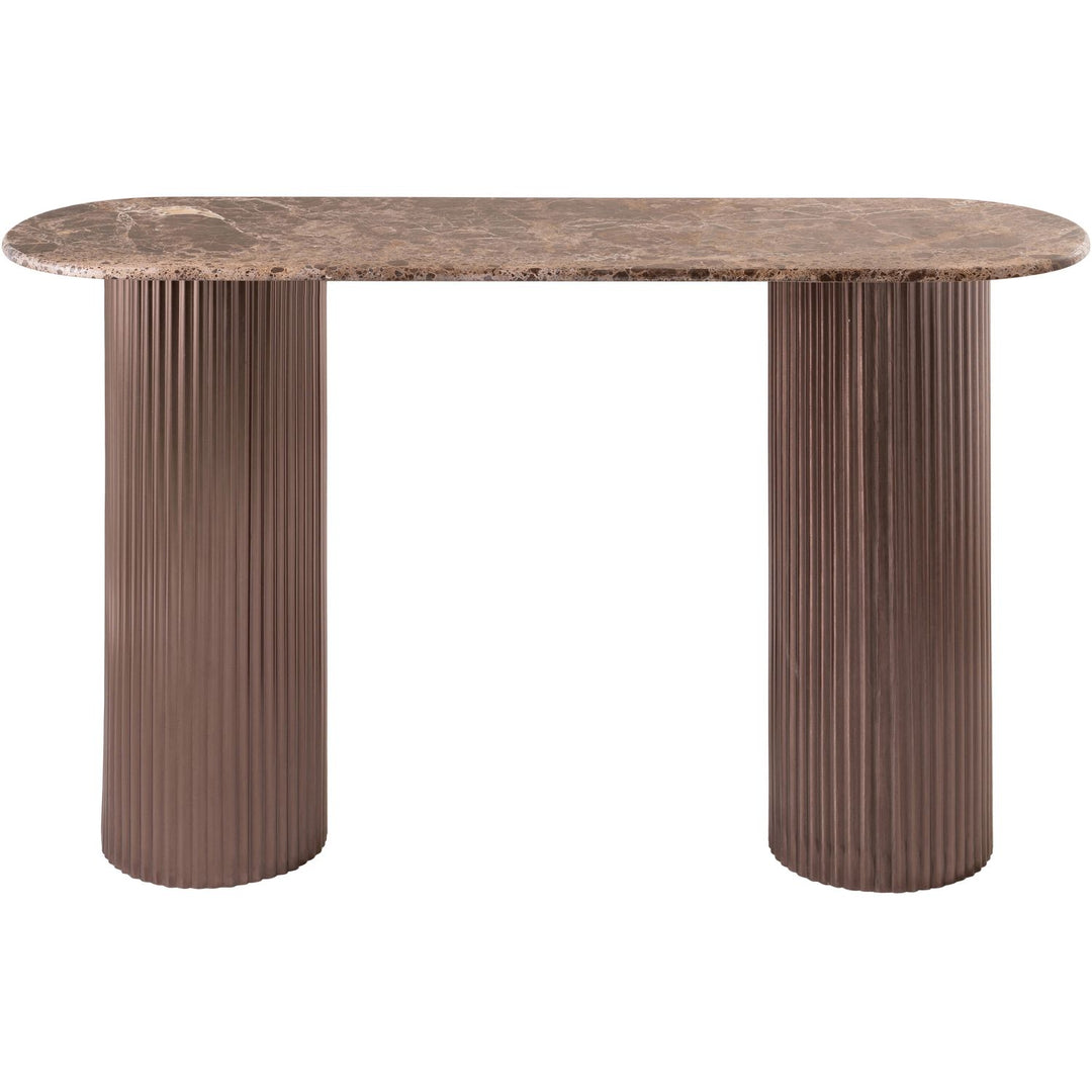 Cindra Genuine Marble Top And Iron Base Console Table — Brown / Bronzed Bronze