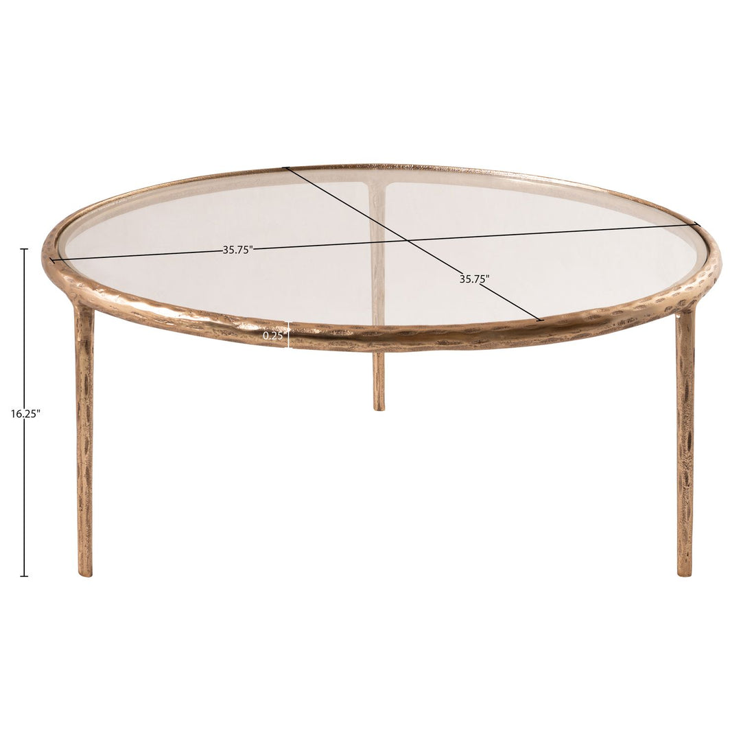 Evren Glass Top And Aluminum Base Coffee Table — Clear / Brushed Brass