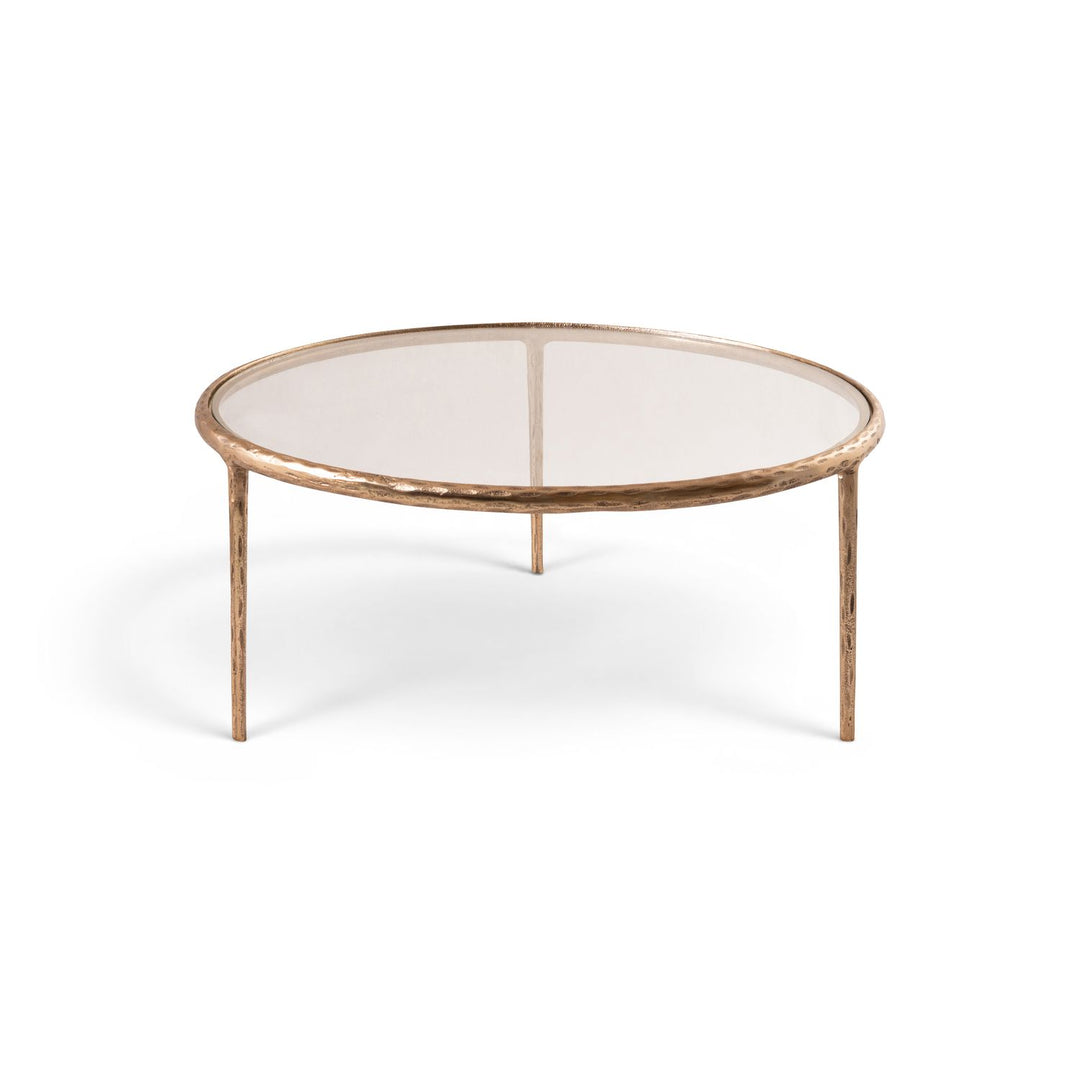Evren Glass Top And Aluminum Base Coffee Table — Clear / Brushed Brass