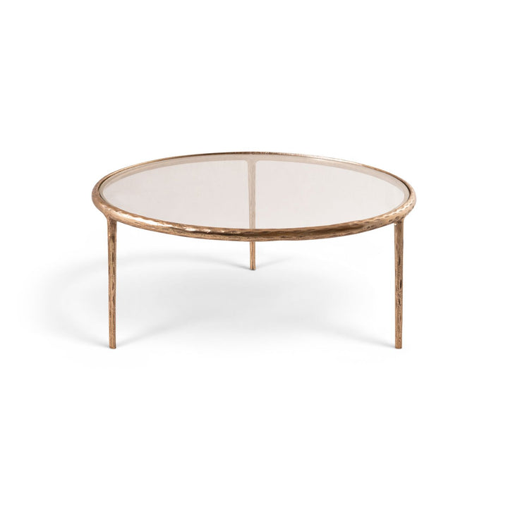 Evren Glass Top And Aluminum Base Coffee Table — Clear / Brushed Brass
