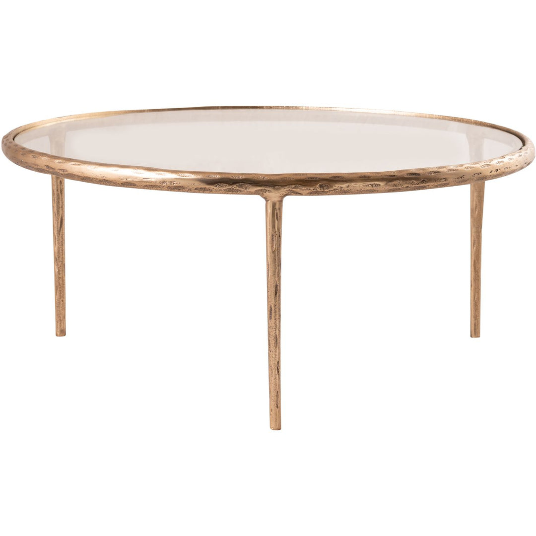 Evren Glass Top And Aluminum Base Coffee Table — Clear / Brushed Brass