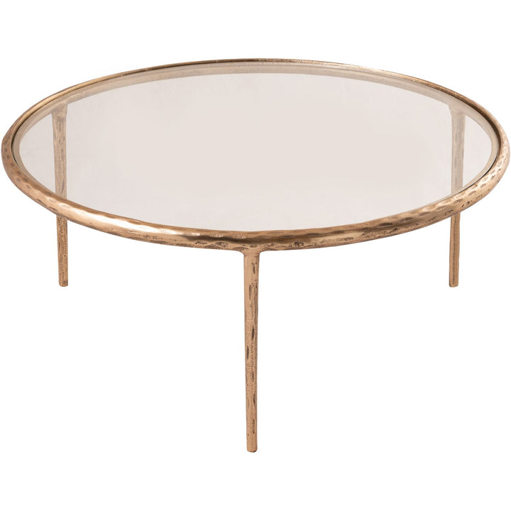 Evren Glass Top And Aluminum Base Coffee Table — Clear / Brushed Brass