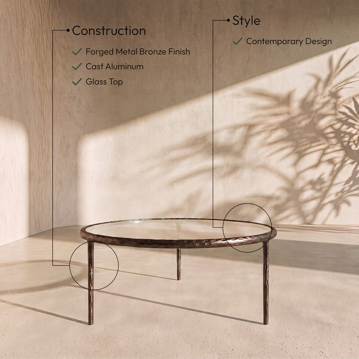 Evren Glass Top And Aluminum Base Coffee Table — Clear / Bronzed Bronze