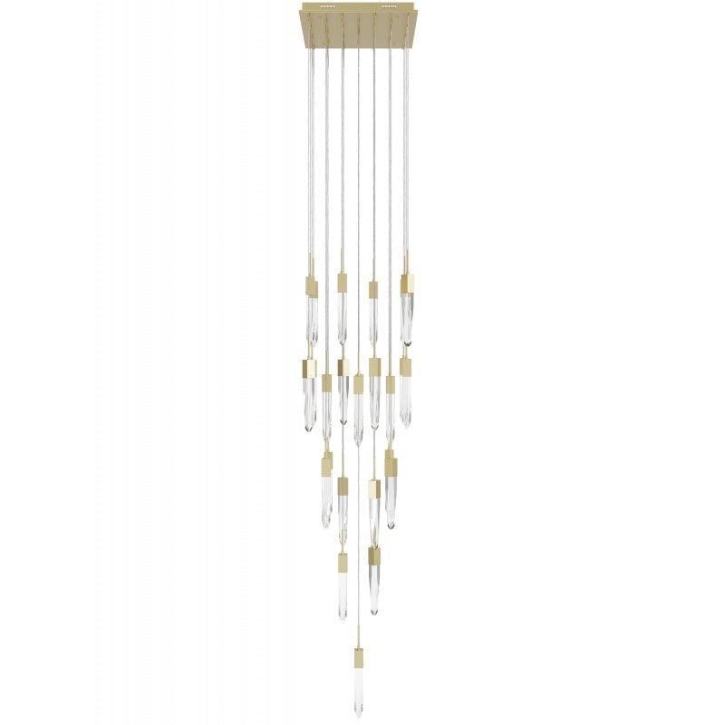 The Original Aspen Collection Brushed Brass 25 Light Pendant Fixture With Clear Crystal Brass 25