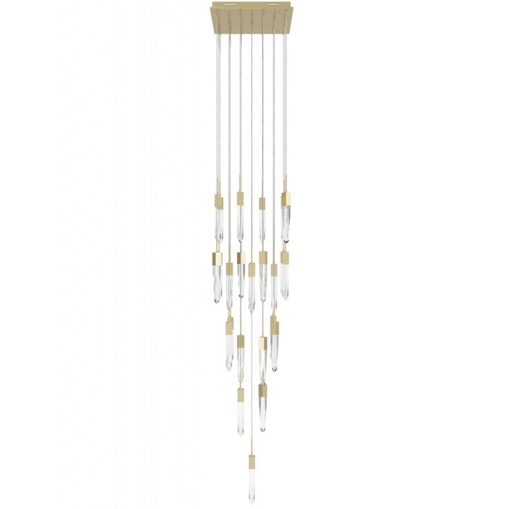 The Original Aspen Collection Brushed Brass 25 Light Pendant Fixture With Clear Crystal Brass 25