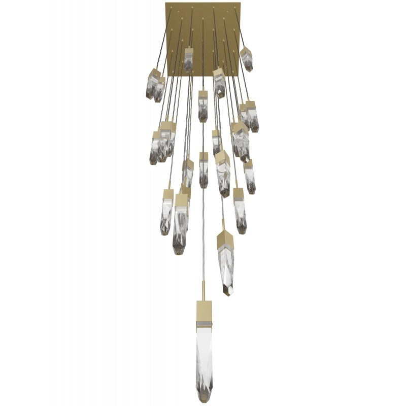 The Original Aspen Collection Brushed Brass 25 Light Pendant Fixture With Clear Crystal Brass 25