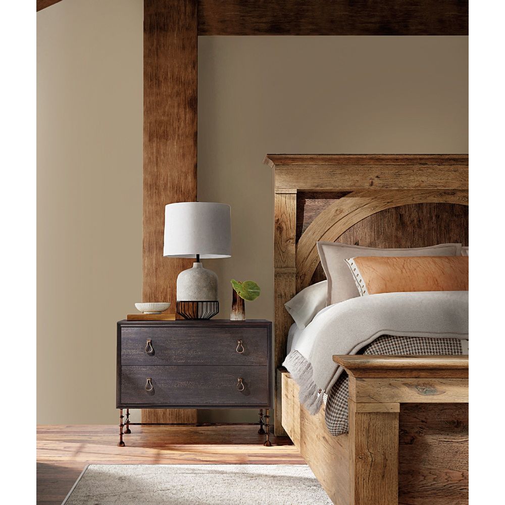 Alternate view of Big Sky Bachelors Chest, featuring distressed, wood, metal, and two full-width drawers.