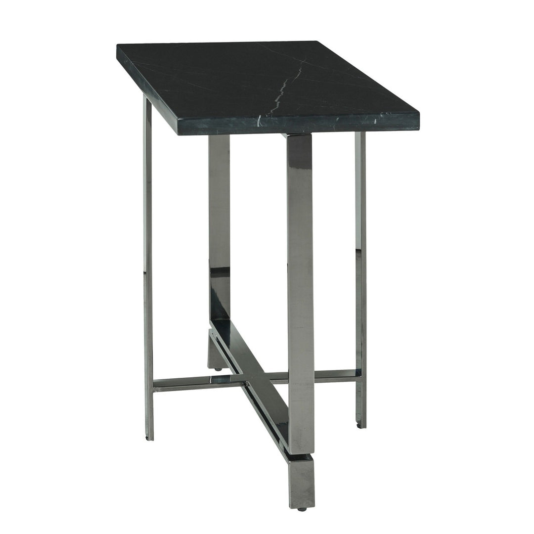 Libby Langdon Redfield End Table - Polished Nickel Stainless Steel with Black Stone Top