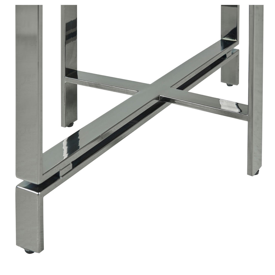 Libby Langdon Redfield End Table - Polished Nickel Stainless Steel with Black Stone Top