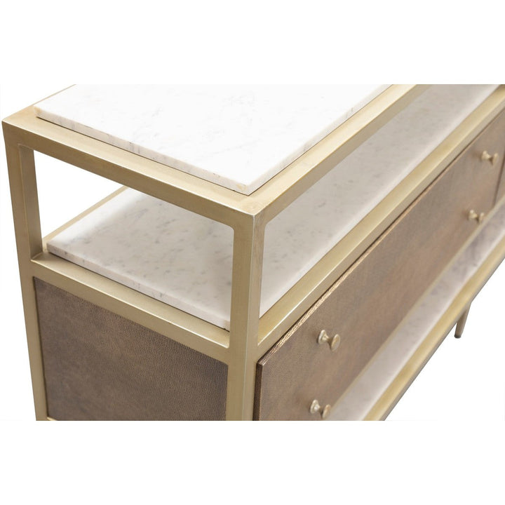 Libby Langdon Barker Credenza - Champagne - White Carrara Stone, Metal