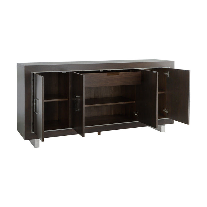 Libby Langdon Merritt Credenza - Smoked Stone - Stainless Steel, Walnut Solids