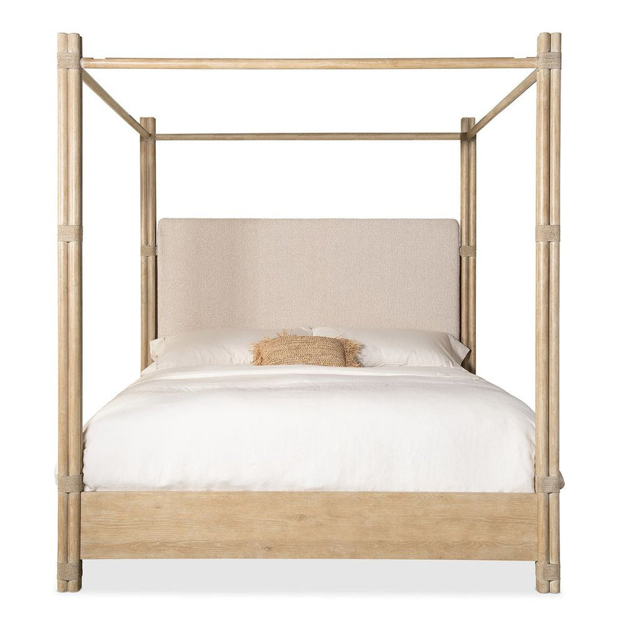 Beds Solace Pole Rattan King Upholstered Poster Bed with Canopy - Light Wood