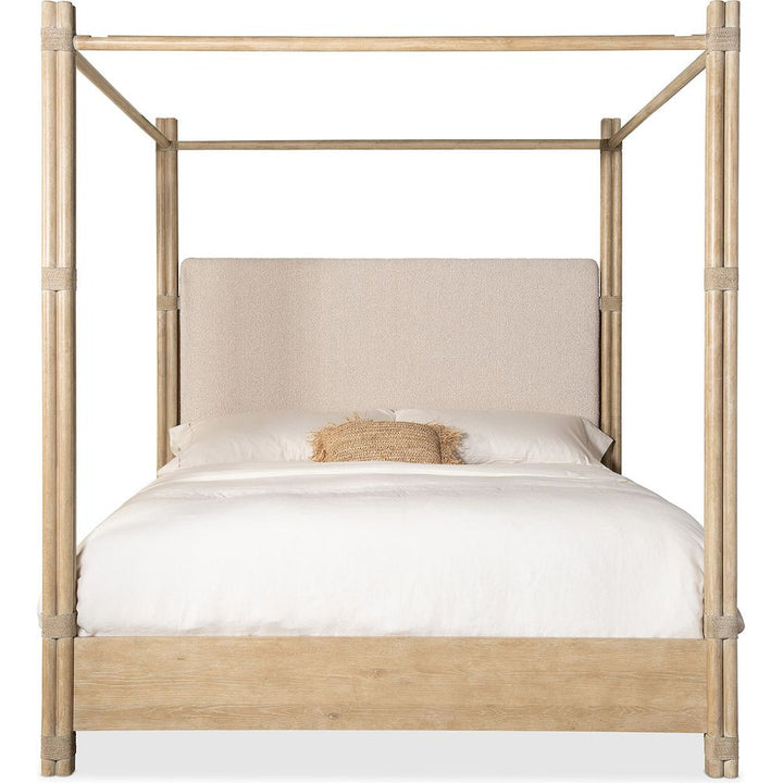 Beds Retreat Pole Rattan Cal King Upholstered Poster Bed with Canopy - Light Wood