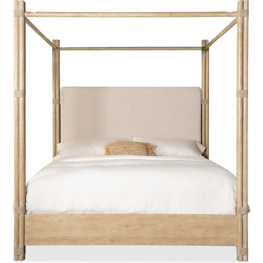 Beds Retreat Pole Rattan Cal King Upholstered Poster Bed with Canopy - Light Wood