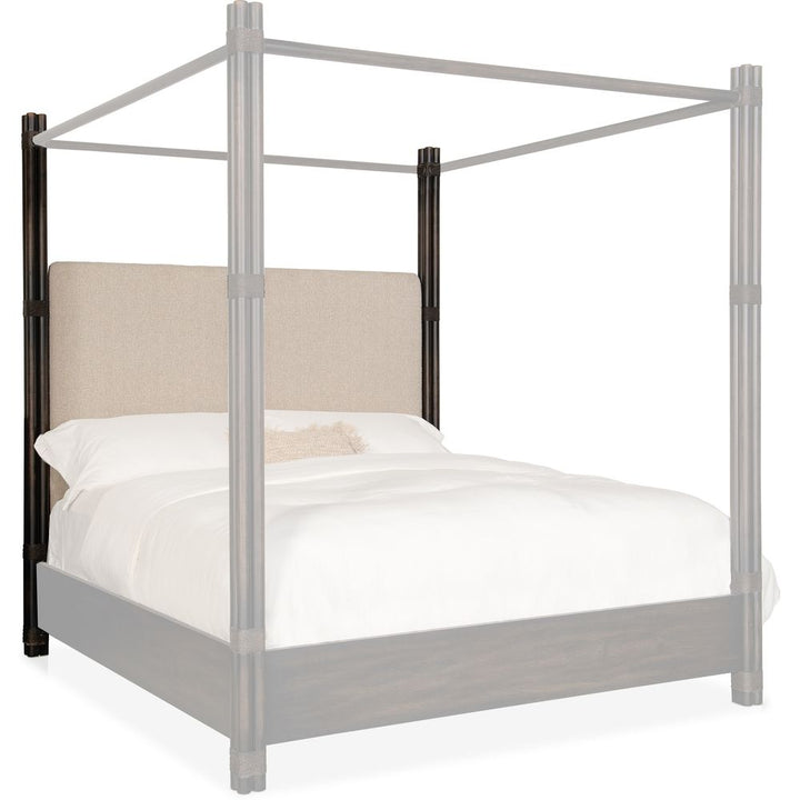 Retreat Pole Rattan King Upholstered Poster Bed with Canopy - Dark Wood