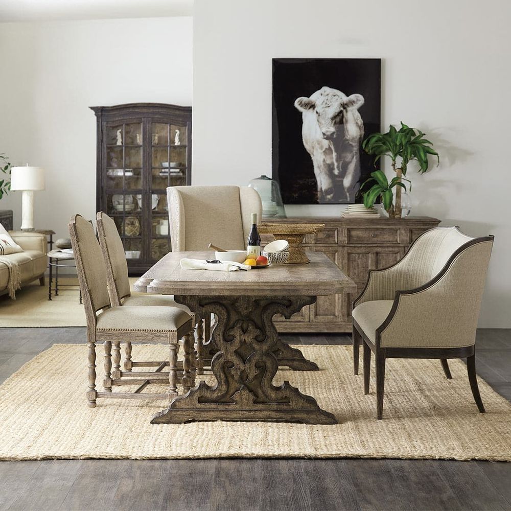 Dining Tables La Grange Le Vieux Double Pedestal Dining Table with 2 -18 in Leaves
