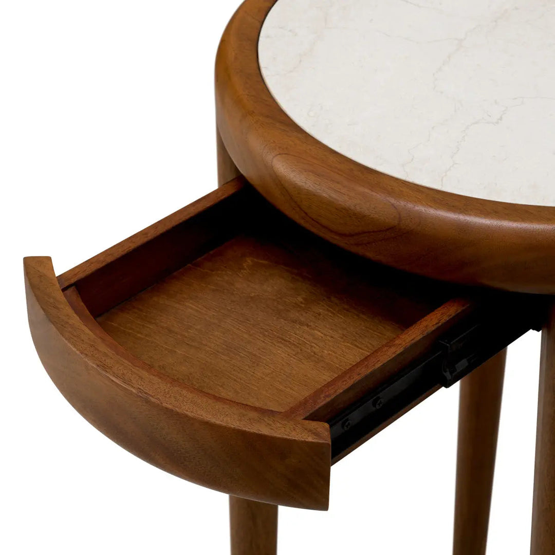 Side Table Hensley Round Mahogany Wood Caramel Finish Beige Marble - image 6