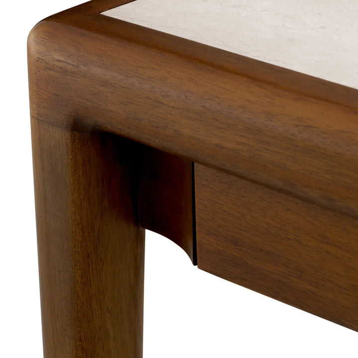 Side Table Hensley Square Mahogany Wood Caramel Finish Beige Marble - image 6