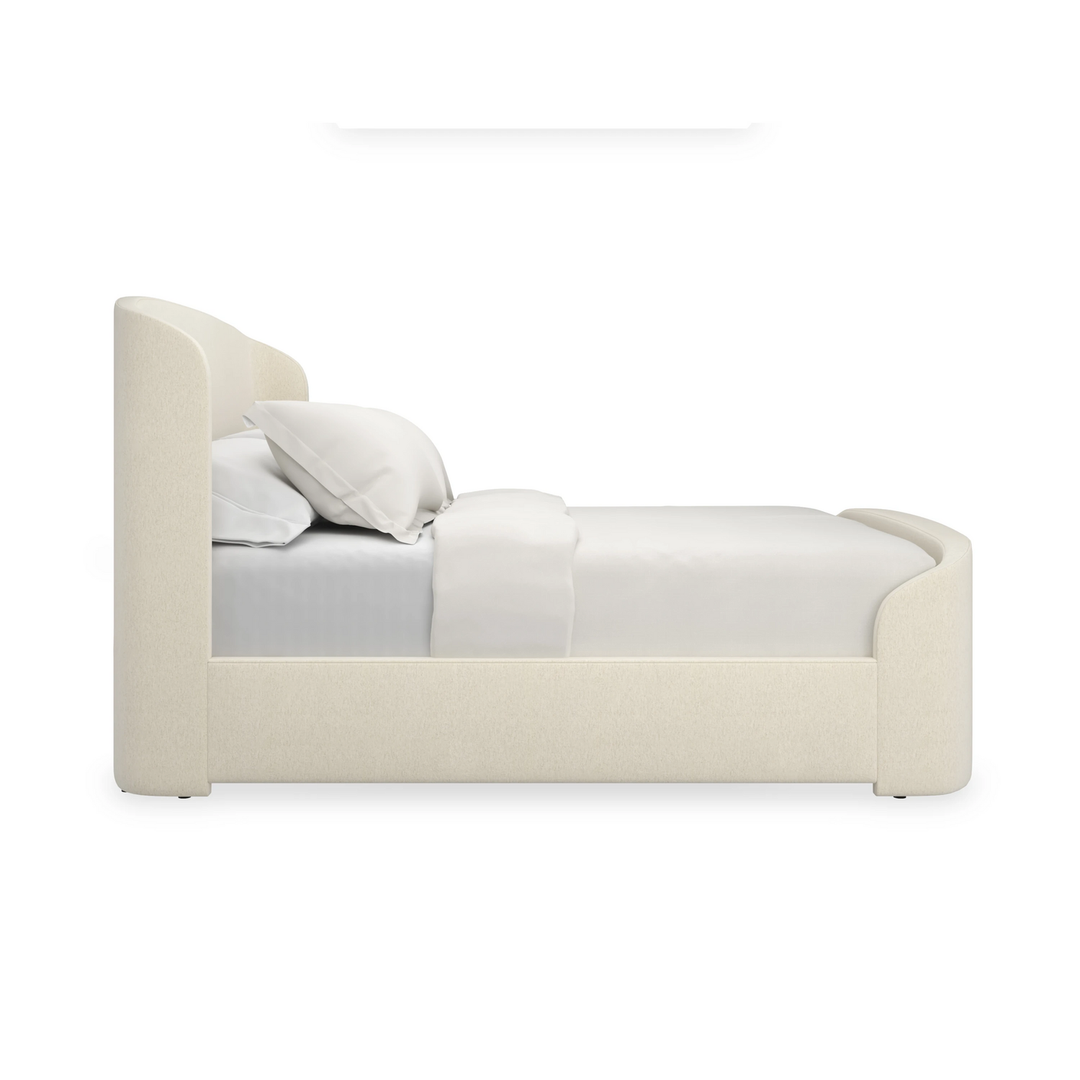 Additional view of Soft Embrace Bed B in ivory and cream, featuring matte finish and fully upholstered headboard.