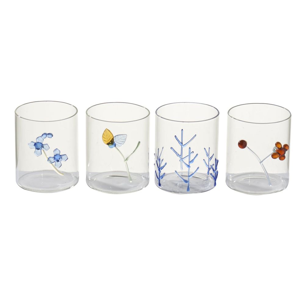 Flowers Cocktail Glasses, 4pc Set of 2