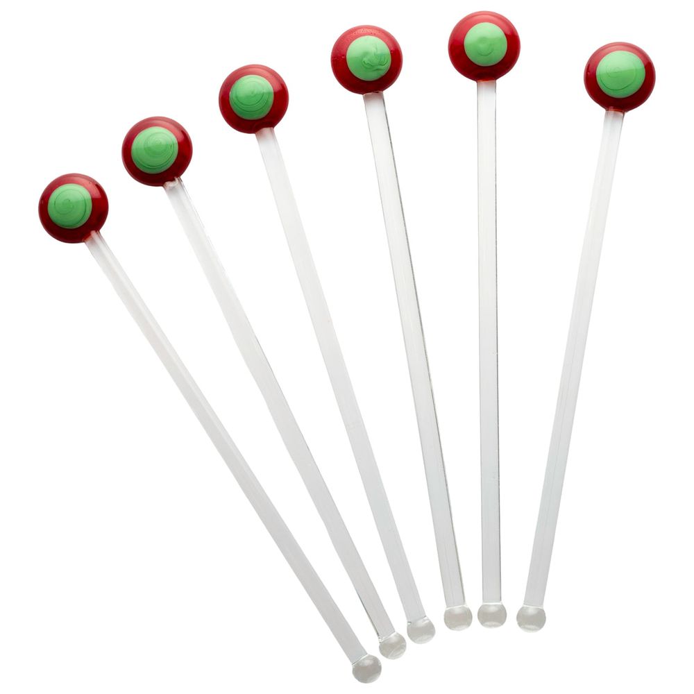 Red and Green Swizzle Glass Stirring Sticks, 6pc Set of 2