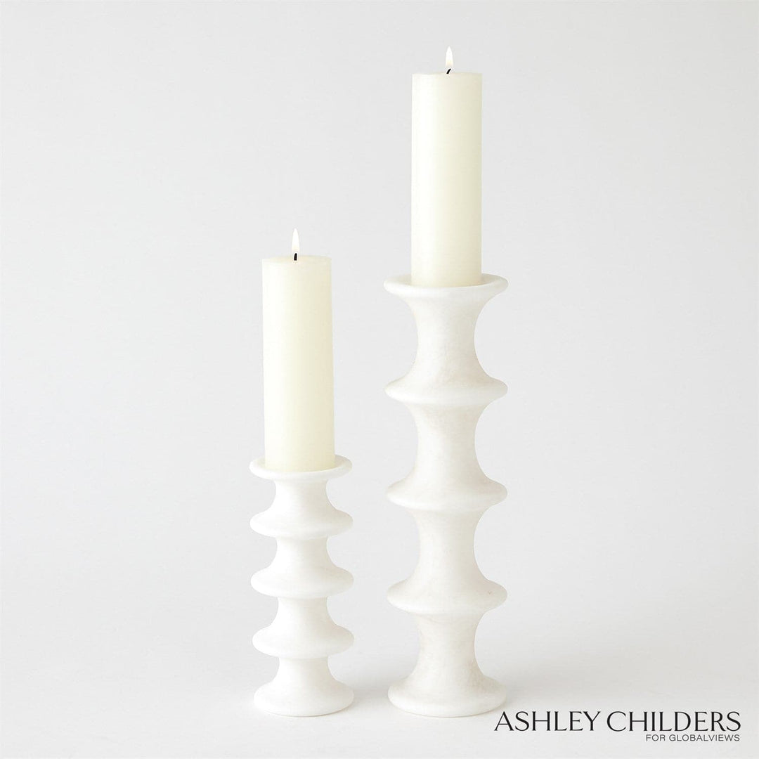 Ridge Alabaster Candlestick-Global Views-GVSA-ASH3.30063-Candle HoldersWhite-Large-4-France and Son