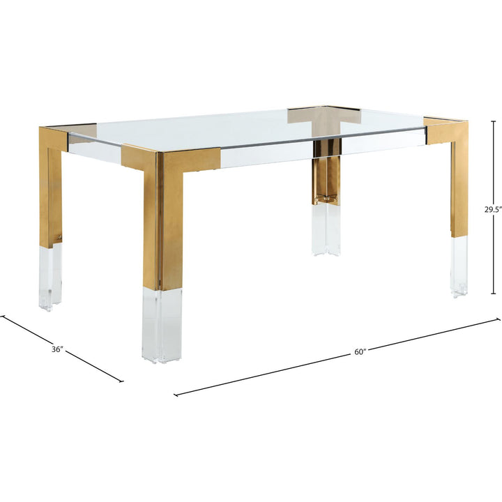 Casper Glass Top, Acrylic And Steel Base Dining Table — Gold