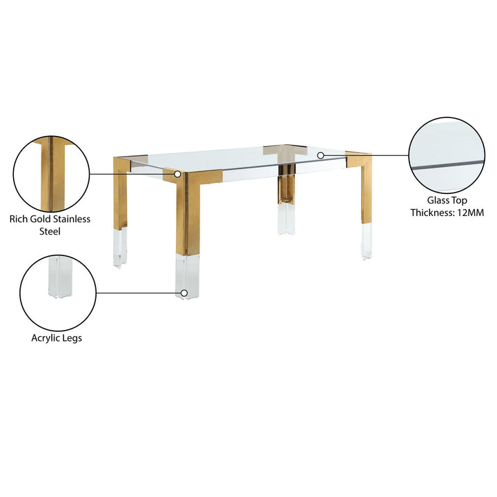 Casper Glass Top, Acrylic And Steel Base Dining Table — Gold