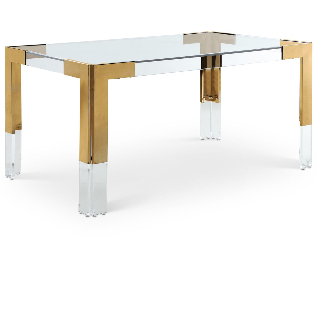Casper Glass Top, Acrylic And Steel Base Dining Table — Gold