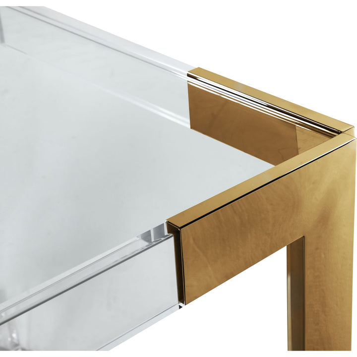 Casper Glass Top, Acrylic And Steel Base Dining Table — Gold