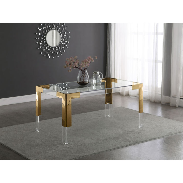 Casper Glass Top, Acrylic And Steel Base Dining Table — Gold