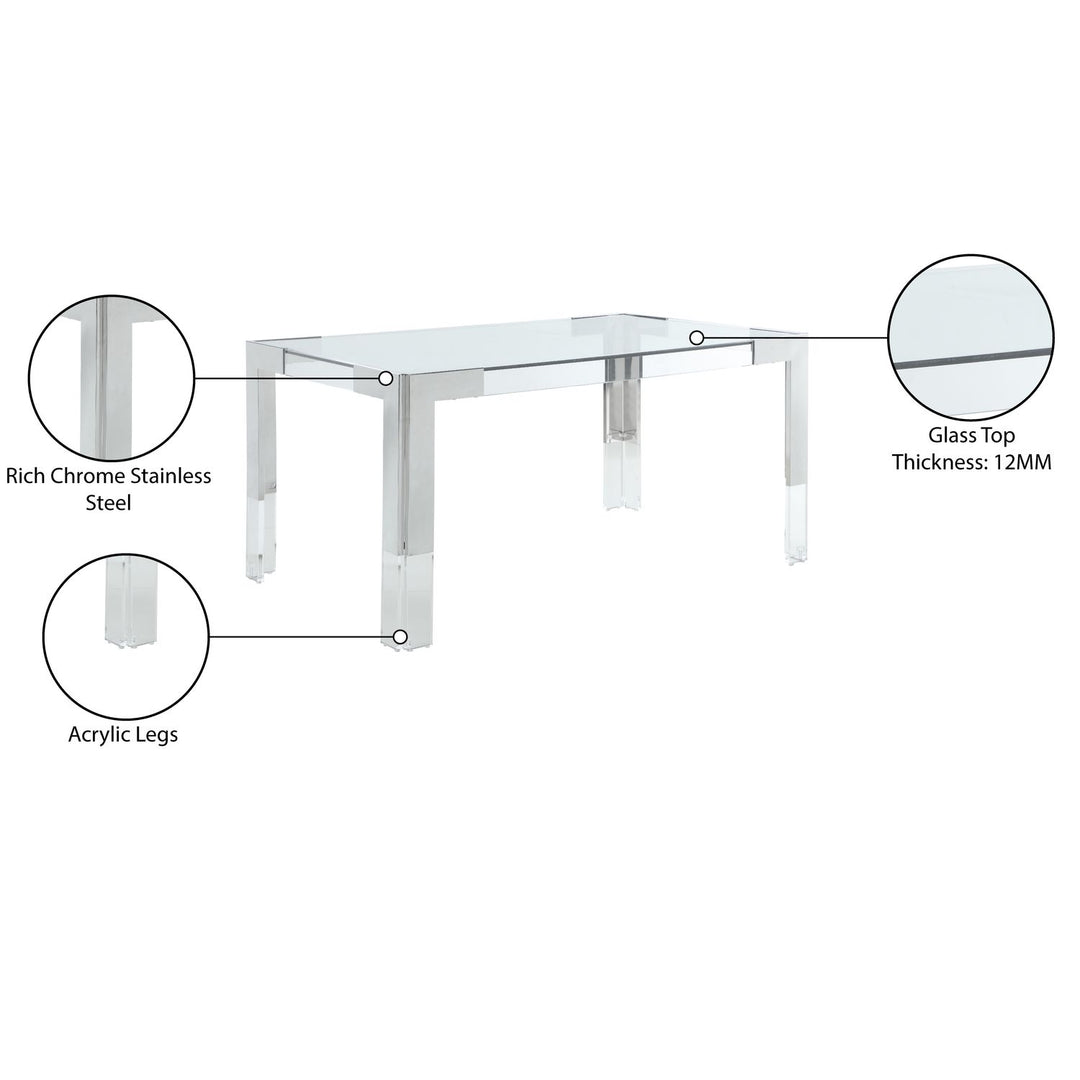 Casper Glass Top, Acrylic And Steel Base Dining Table — Chrome