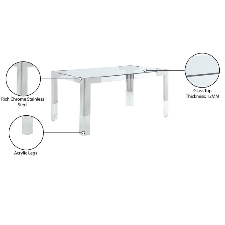 Casper Glass Top, Acrylic And Steel Base Dining Table — Chrome