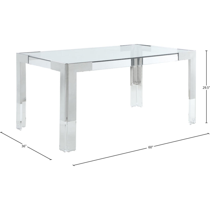 Casper Glass Top, Acrylic And Steel Base Dining Table — Chrome