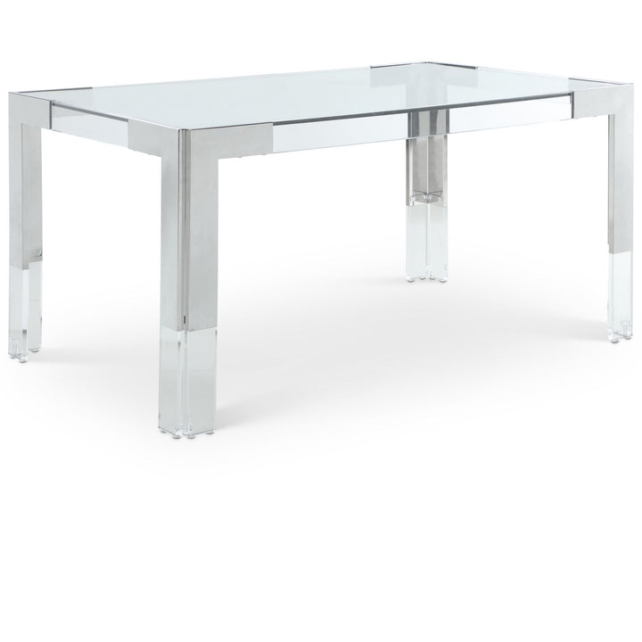 Casper Glass Top, Acrylic And Steel Base Dining Table — Chrome