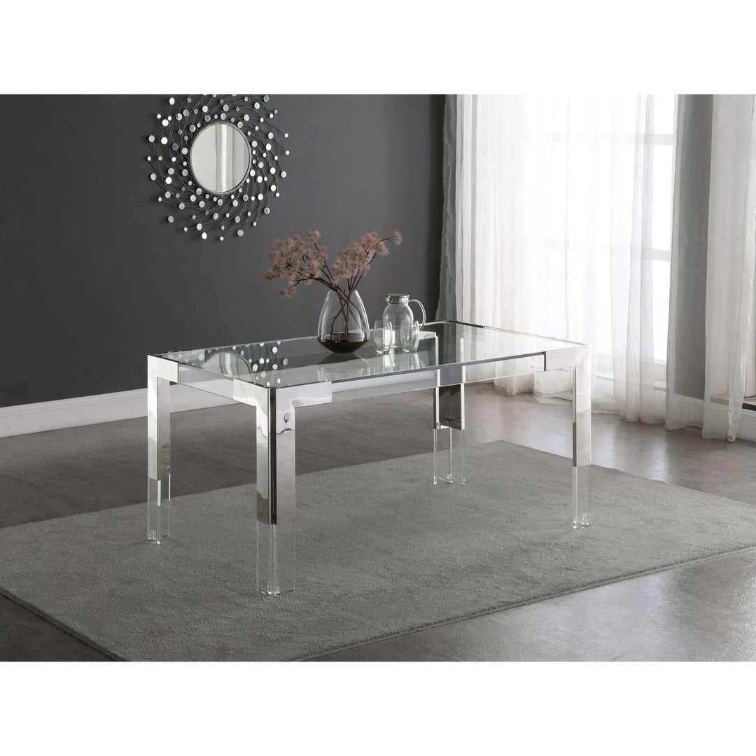 Casper Glass Top, Acrylic And Steel Base Dining Table — Chrome