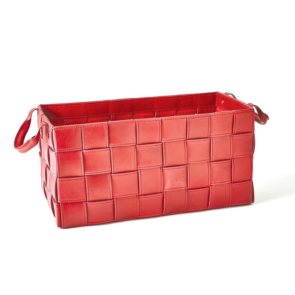 Baskets Soft Woven Leather Basket-Deep Red-Sm