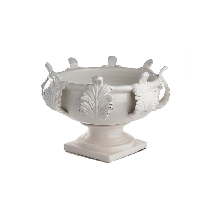 Vinci Centerpiece, Acanthus Leaf Decor, Medium, shown in white and off-white with terracotta and ceramic.