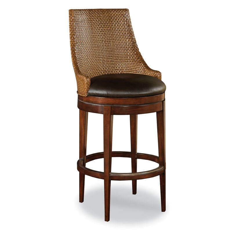 Woven Leather Stool - Non-memory Swivel Mechanism-Woodbridge Furniture-WOODB-7185-03-Stools & OttomansBar-1-France and Son