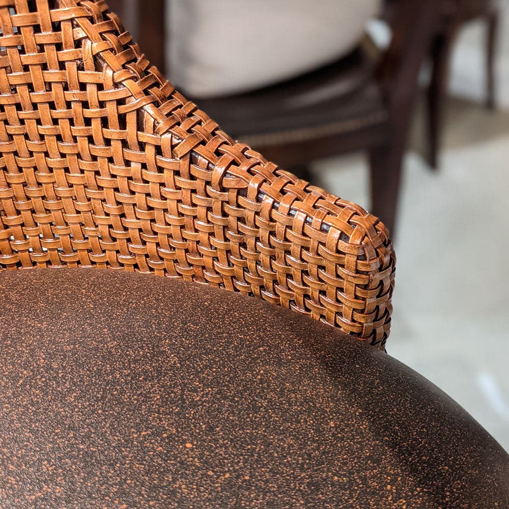 Woven Leather Stool - Non-memory Swivel Mechanism-Woodbridge Furniture-WOODB-7185-03-Stools & OttomansBar-7-France and Son