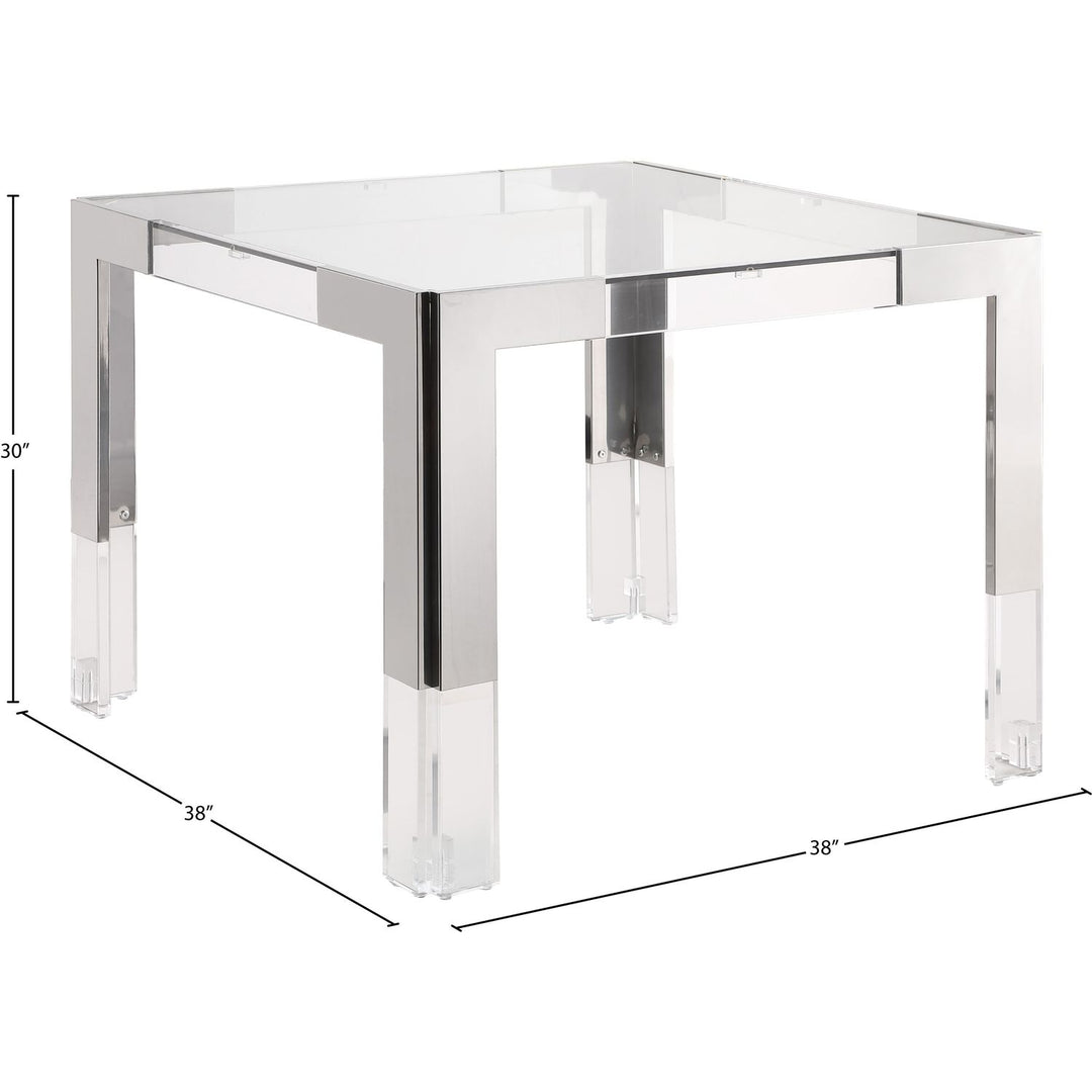 Casper 38" Chrome Glass Top, Acrylic And Steel Base Dining / Game Table