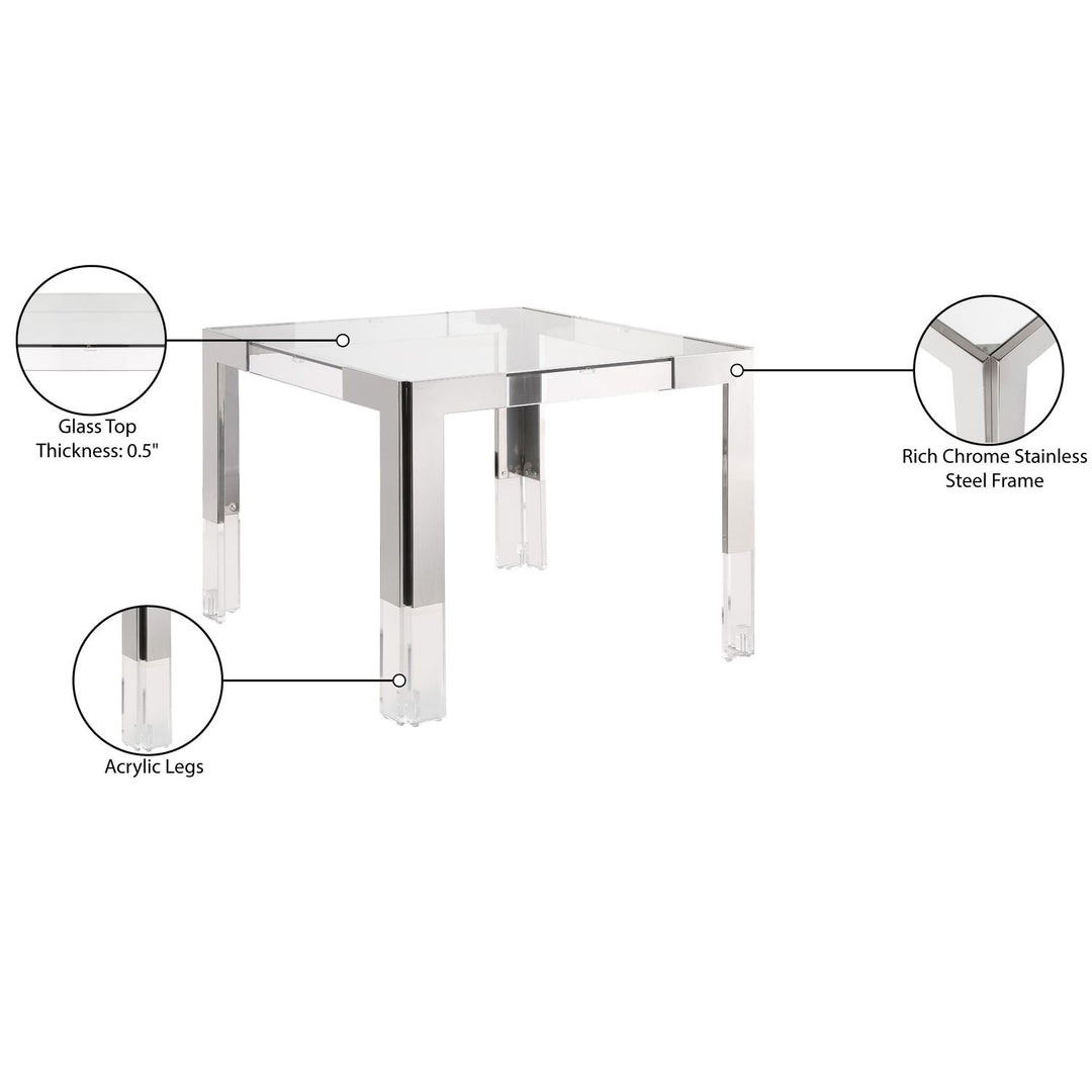 Casper 38" Chrome Glass Top, Acrylic And Steel Base Dining / Game Table