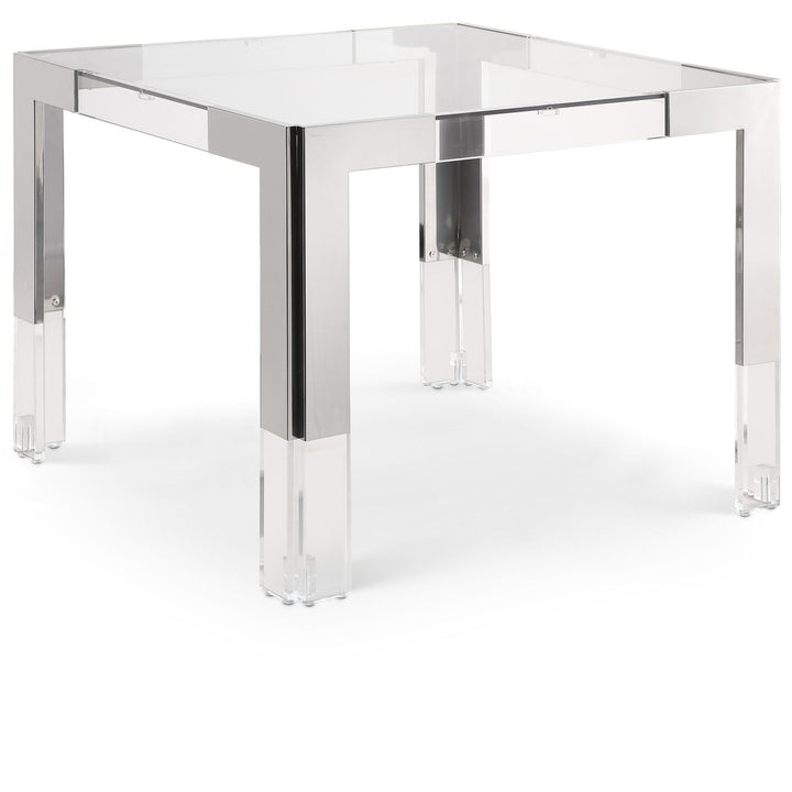 Casper 38" Chrome Glass Top, Acrylic And Steel Base Dining / Game Table