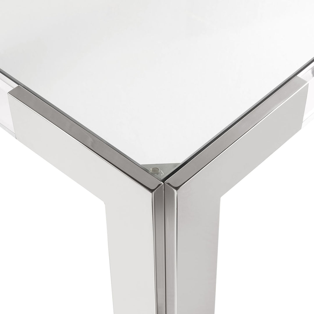 Casper 38" Chrome Glass Top, Acrylic And Steel Base Dining / Game Table
