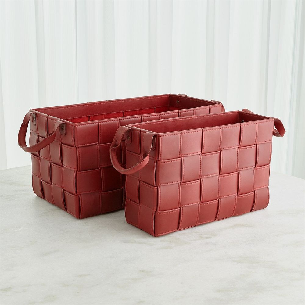Soft Woven Leather Basket-Deep Red-Sm