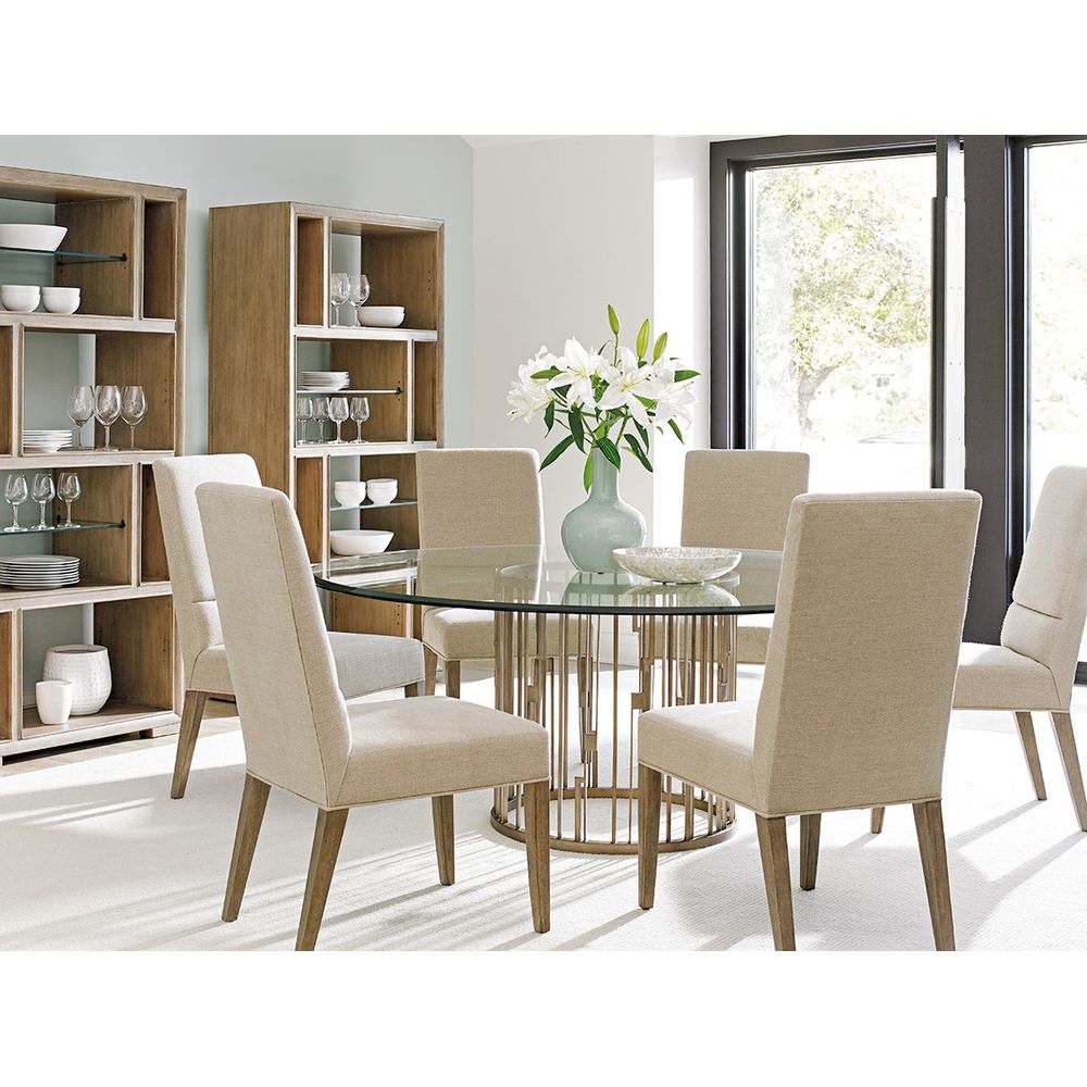 Dining Tables Rendezvous Round Metal Dining Table With 72 Inch Glass Top - Shadow Mist