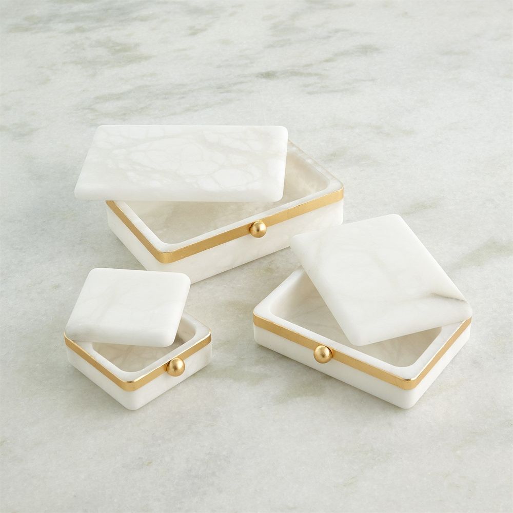 Gold Band Swivel Alabaster Box-Lg