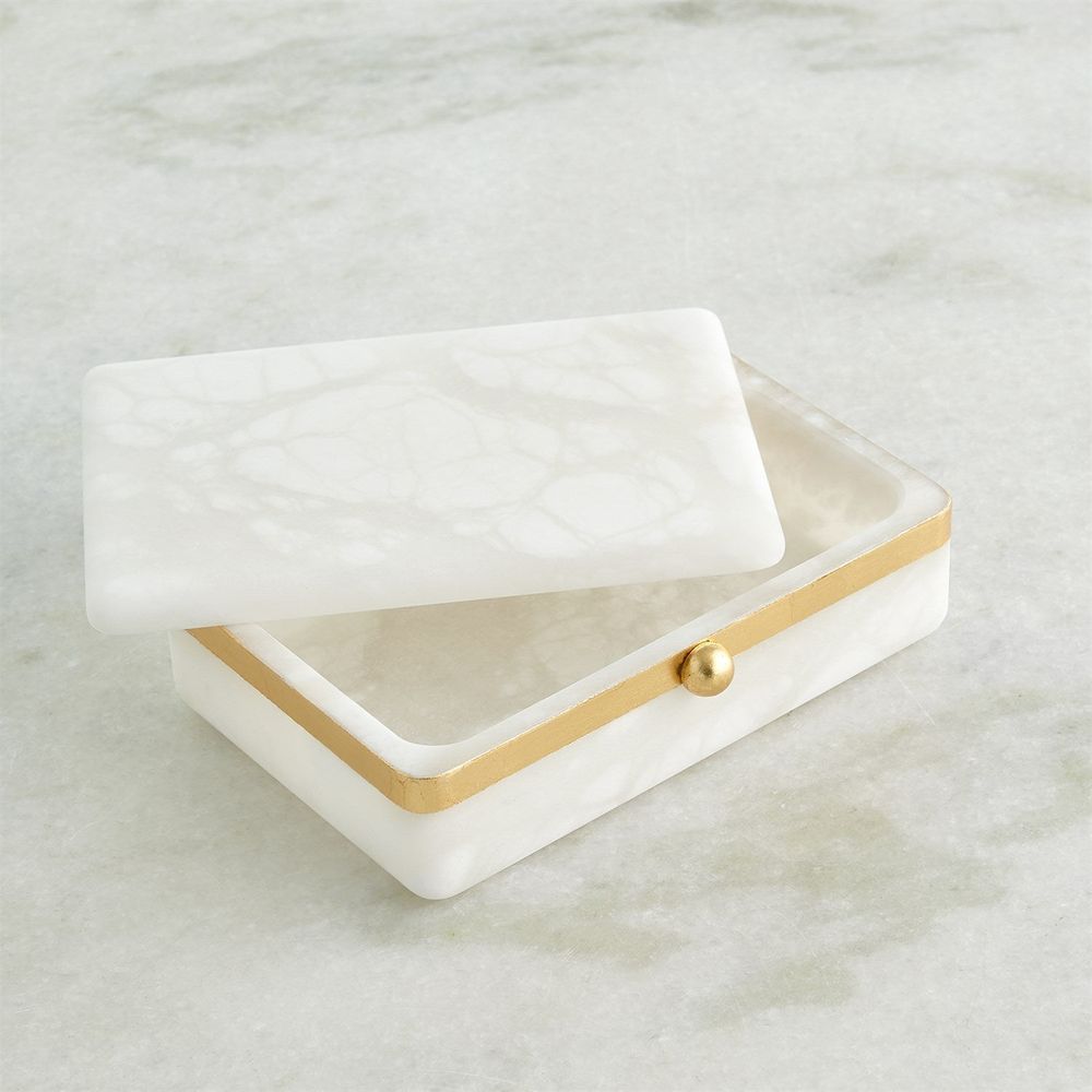 Gold Band Swivel Alabaster Box-Lg